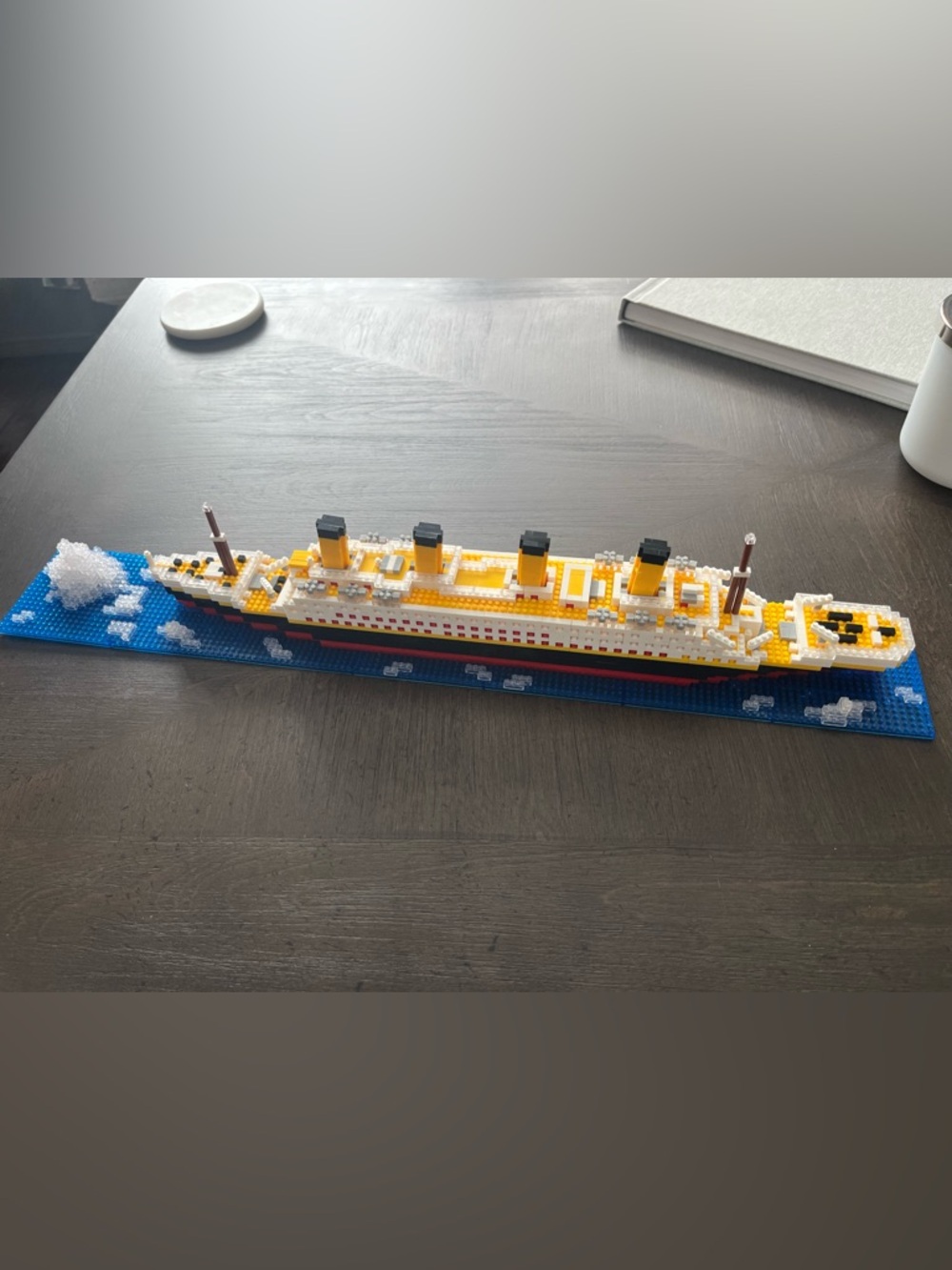Yellow and White Mini Block Ship Model Building Toy with Box and Manual